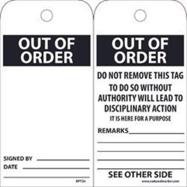 Nmc TAGS, OUT OF ORDER, 6X3, UNRIP RPT24